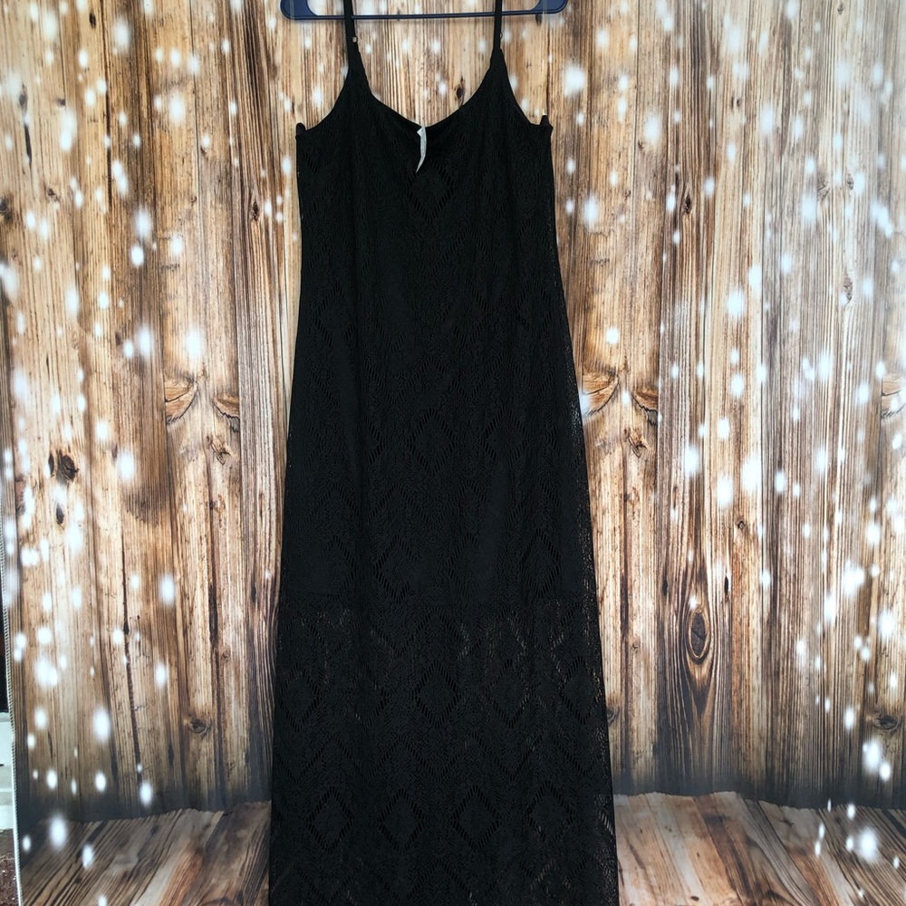 NWT Maurices Black Maxi Lace Overlay Tank Dress with Keyhole Back